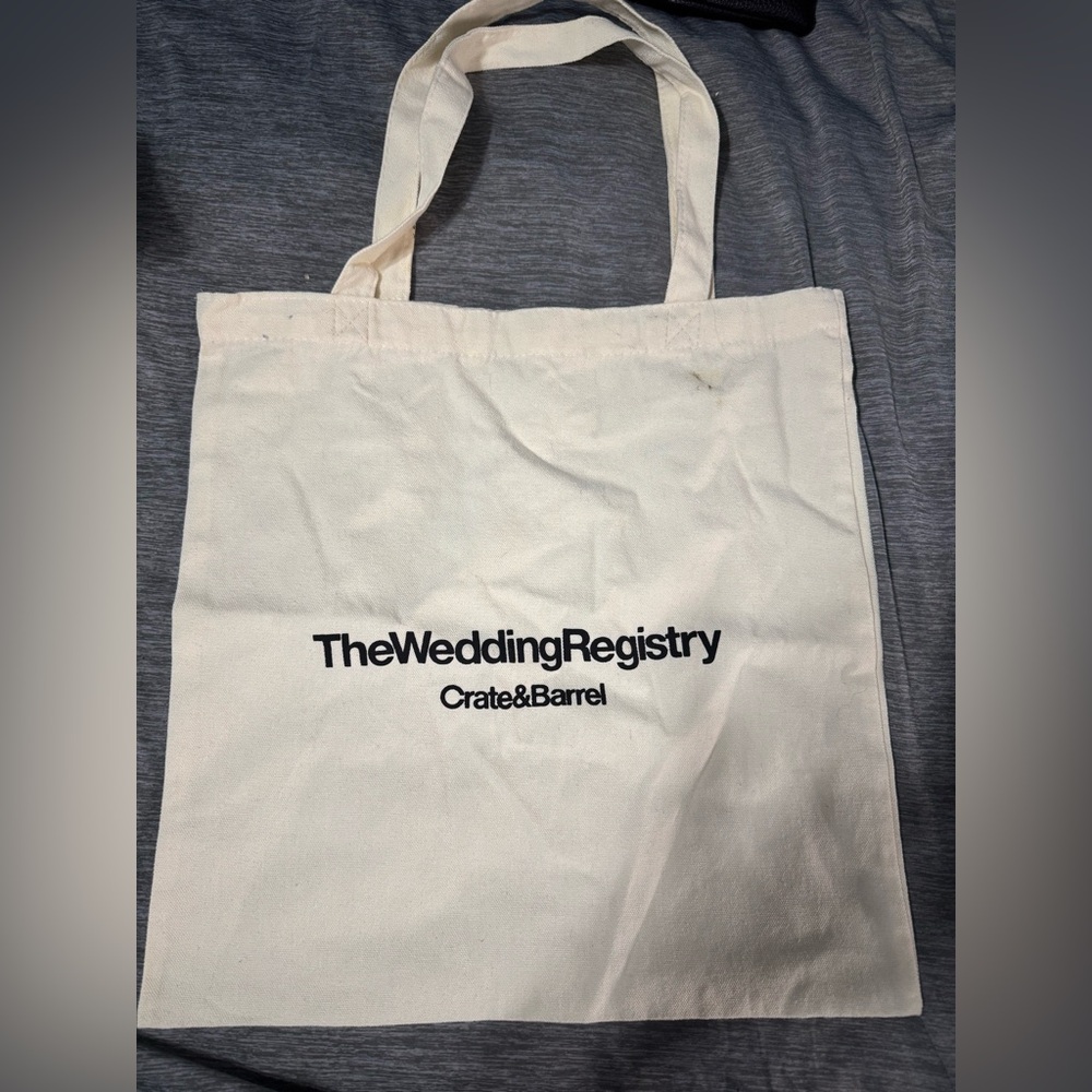 Crate&Barrel Cream Tote with Black Text